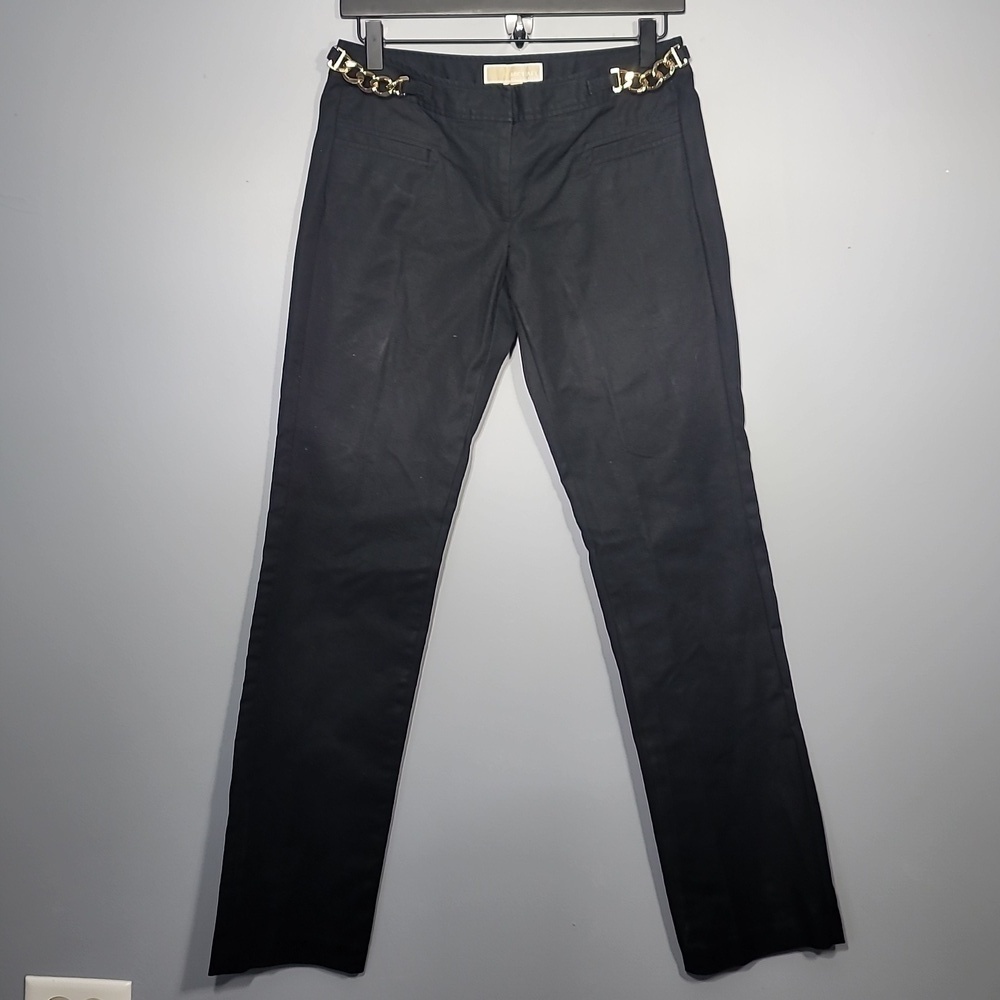 Michael Kors Black Straight Leg Chino Gold Hardware Belted Pants